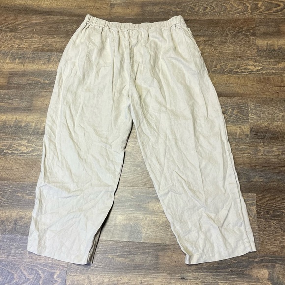 Quince 100% Linen Pants Womens Size XL Beige Pull On Elastic Cropped Tapered - Picture 7 of 11